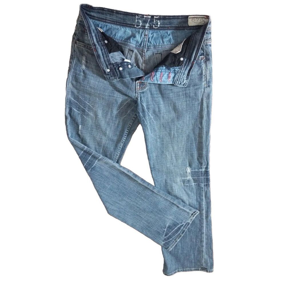 575 Men's Denim Jeans 30 Tapered Ripped Inseam 30‎ Batik Navy Blue Cotton Lycra